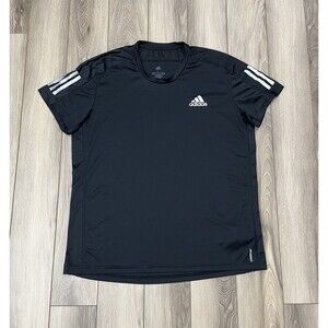 Adidas Running Primegreen Black Athletic Short Sleeve Tee Mens Size L 3 Stripe